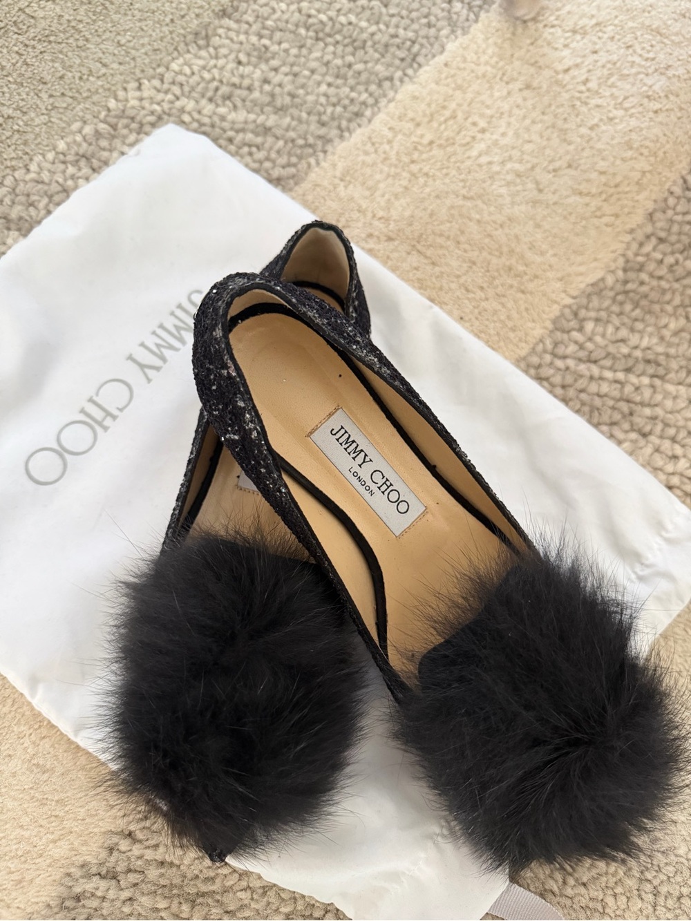 JIMMY CHOO Gale Flat with Genuine Fox Fur Trim